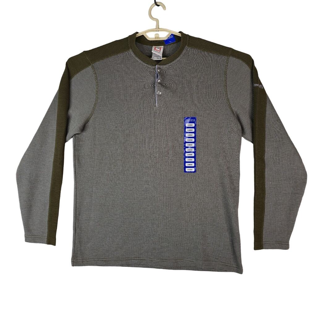 Avalanche Jago Henley Shirt Mens L Dark Olive Green Thermal Waffle Knit Outdoors